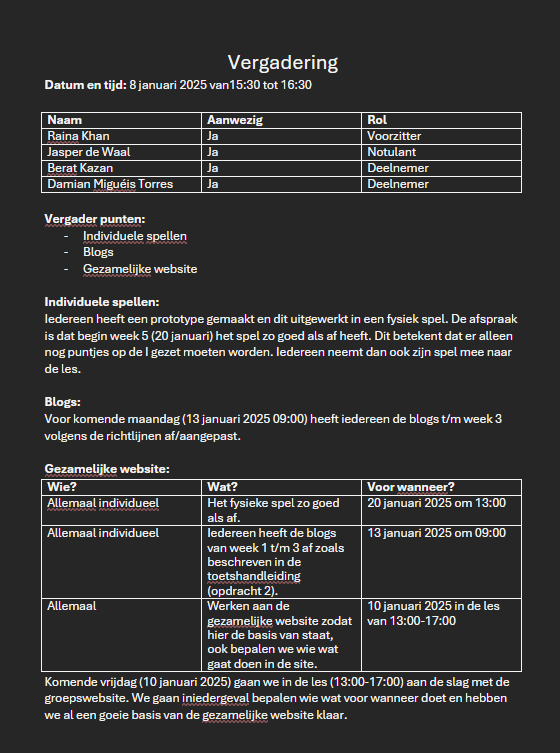 Foto van de notulen van vergadering 2.