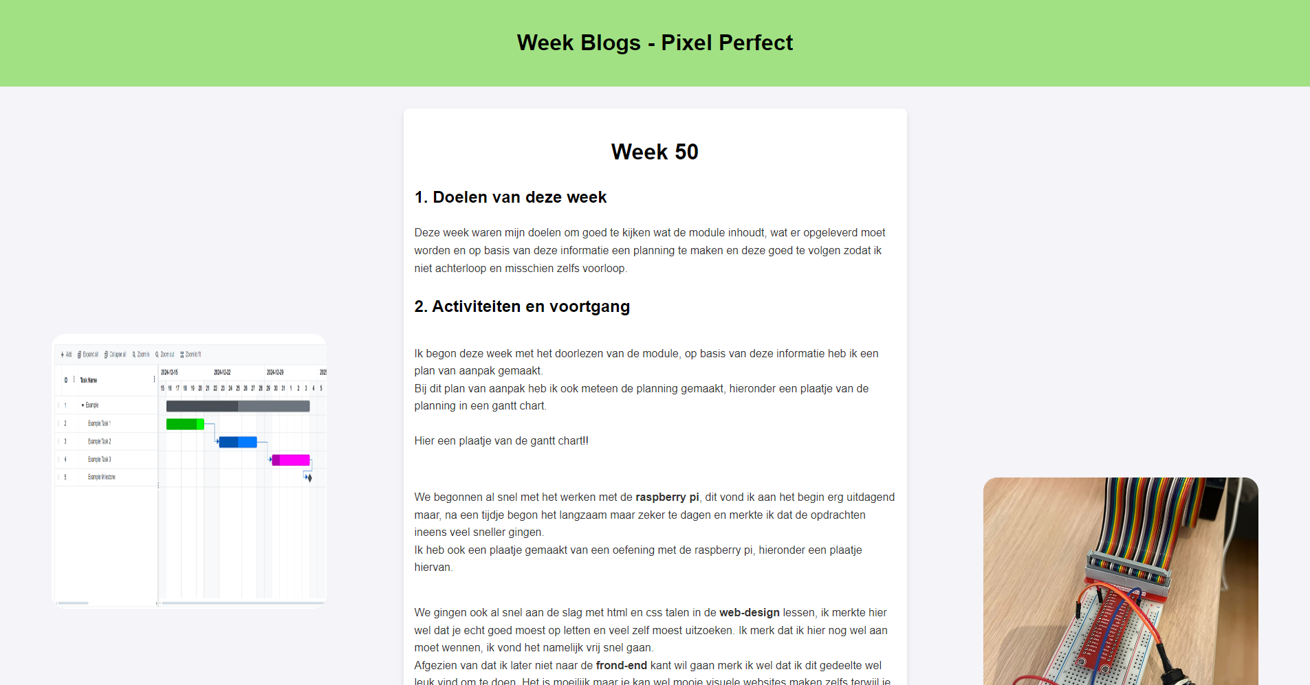 Een plaatje van de eerste versie van de individuele website voor de weekblogs.