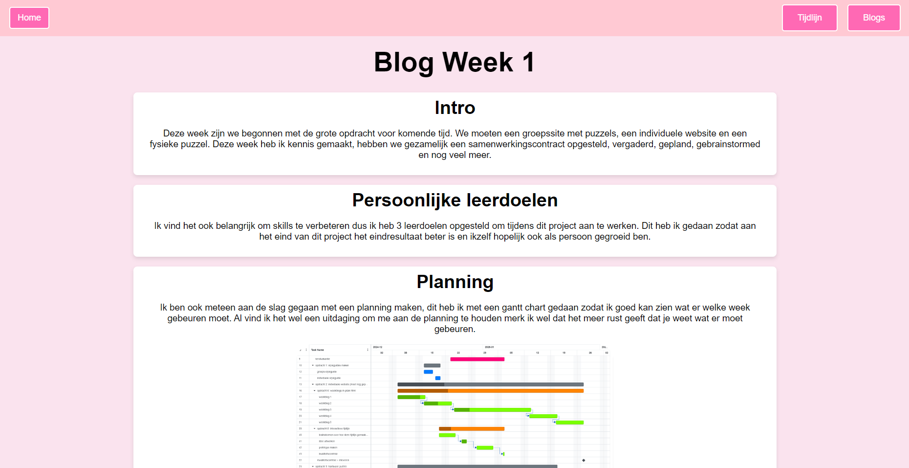 Afbeelding van de weekblog site na wijzigingen.